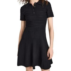 Shoshanna Minoa Mini Dress Black Open Weave Knit Short Sleeves Collared XS